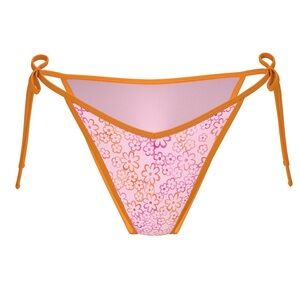 Victoria's Secret Pink Floral Bikini Bottom with Orange Trim